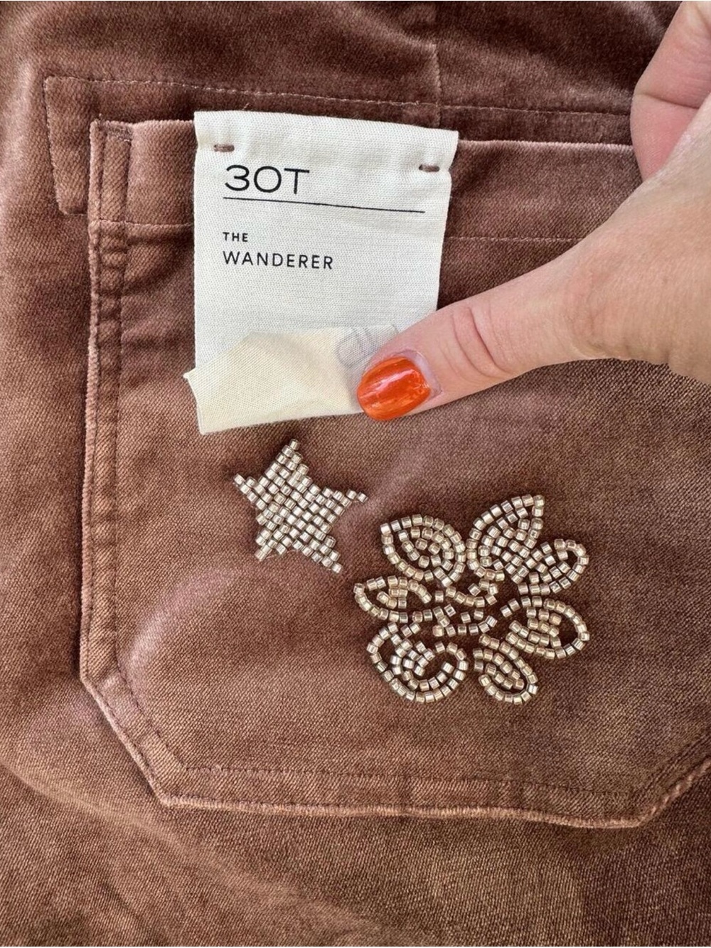 Pilcro The Wanderer Brown  Straight Leg Cords w/ Gold Bead Embroidery. NWT - Picture 8 of 8